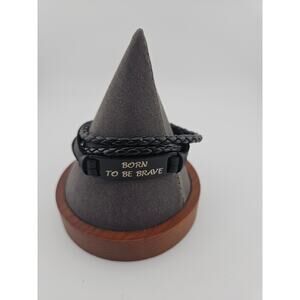 Born To Be Brave Tag Bracelet Black Braded Cord Multistrand Layered Indie Boho